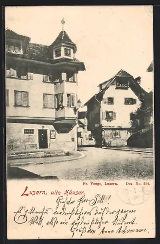 AK Luzern, Alte Häuser mit Strassenpartie