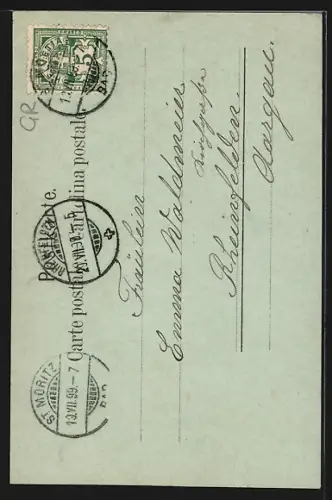 Mondschein-AK St. Moritz, Panorama mit Strassenpartie