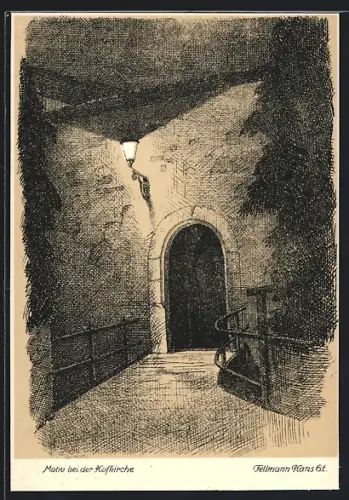 Künstler-AK Alt-Luzern, An der Hofkirche bei Nacht