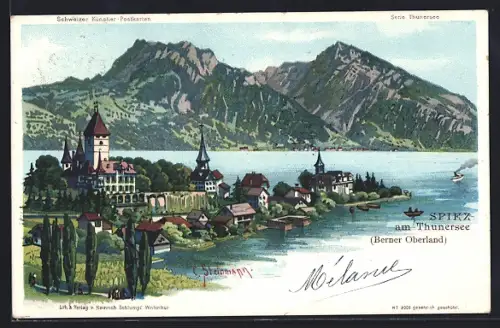 Künstler-AK C. Steinmann: Spiez am Thunersee / Berner Oberland, Ortsansicht