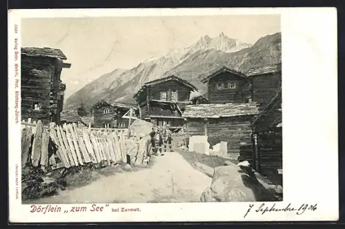 AK Zermatt, Dörflein zum See, Holzhütten
