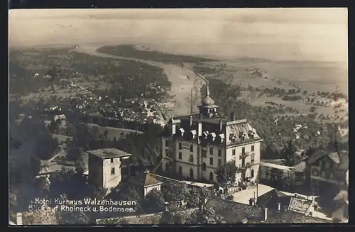 AK Walzenhausen, Hotel Kurhaus mit Blick auf Rheineck und Bodensee