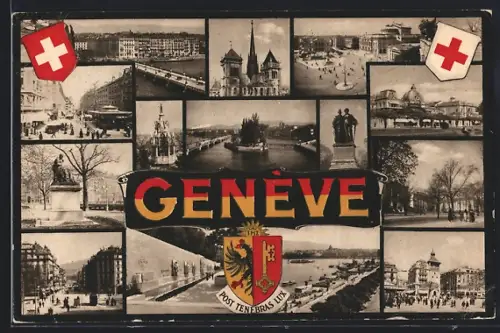 AK Genève, Kirche, Denkmal, Strassenpartie