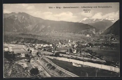 AK Brig, Generalansicht, Lötschberg und Simplonbahn, Wasenhorn
