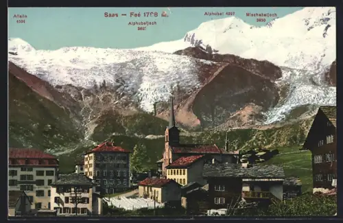 AK Saas-Fée, Vue d`ensemble, L`Église