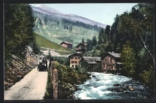 AK St. Antönien-Madrisa, Uferpartie mit Strasse