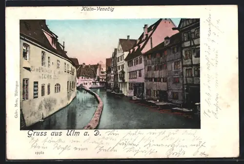 Goldfenster-AK Ulm a. D., Klein-Venedig, Häuser mit leuchtenden Fenstern am Kanal