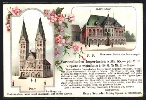 Lithographie Bremen, Rathaus, Dom