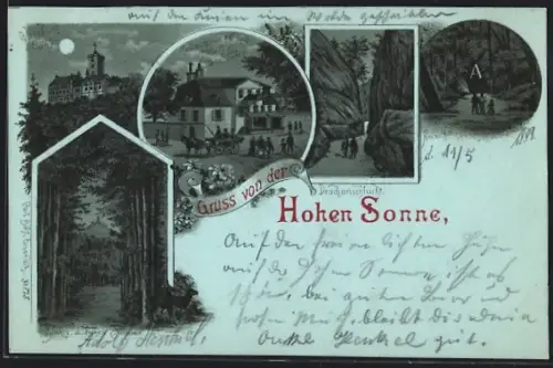 Mondschein-Lithographie Eisenach / Thüringen, Gasthaus Hohe Sonne, Drachen-Schlucht