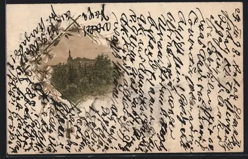 Lithographie Ettersburg, Blick zum Schloss