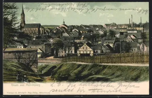 AK Münchberg, Ortsansicht mit Kirche