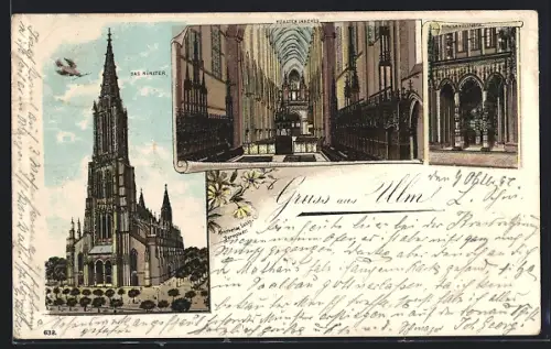 Lithographie Ulm / Donau, Münster, Innenansicht