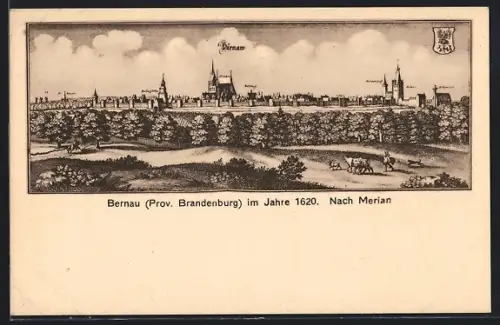 Künstler-AK Bernau / Mark, Stadtansicht nach Merian 1620