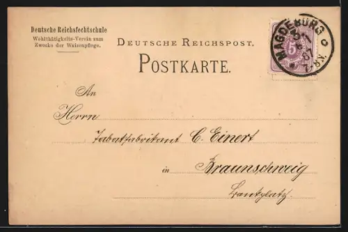 AK Magdeburg, Reichs-Oberfechtschule, Korrespondenzkarte