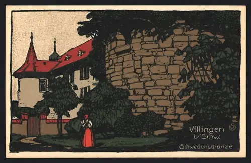 Steindruck-AK Villingen / Baden, Schwedenschanze