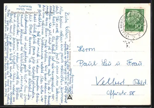 AK Hamburg-Bergedorf, Strassenpartie mit Geschäft und Kirche