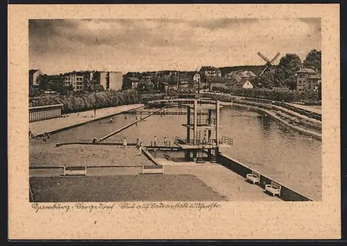 AK Hamburg-Bergedorf, Badeanstalt mit Windmühle