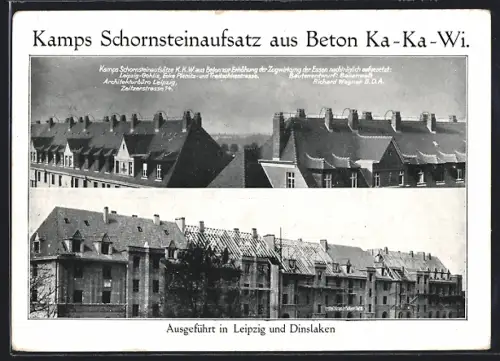 AK Dinslaken, Kamps Schornsteinaufsatz aus Beton Ka-Ka-Wi, Ausgeführt in Leipzig und Dinslaken