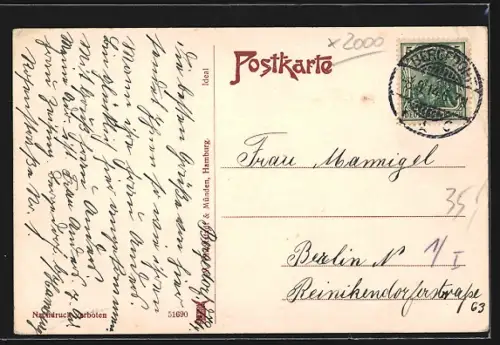 AK Bergedorf, Panorama mit Kirche bei Mondschein