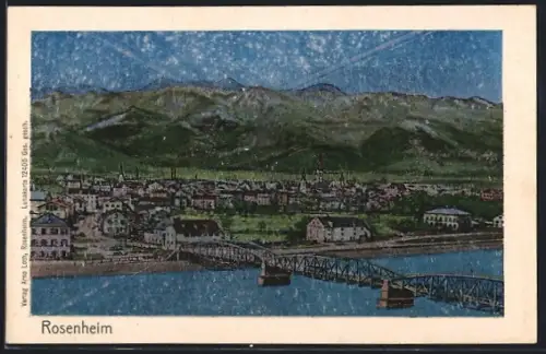 Luna-AK Rosenheim / Bayern, Teilansicht mit Brücke