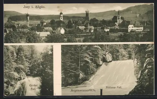 AK Isny i. Allgäu, Teilansicht, Argenwasserfälle: Grosser Fall, Mittlerer Fall
