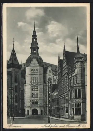 AK Bremen, Marktplatz mit Baumwollbörse