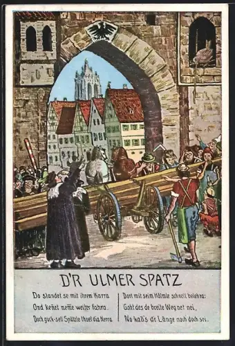 Künstler-AK Ulm / Donau, D`r Ulmer Spatz
