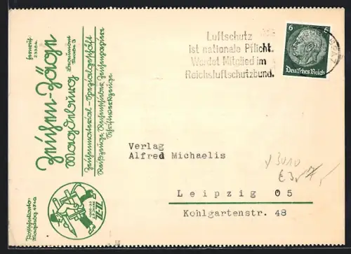 AK Magdeburg, Zeichenmaterial-Spezialgeschäft Zeichen-Zäge, Korrespondenzkarte