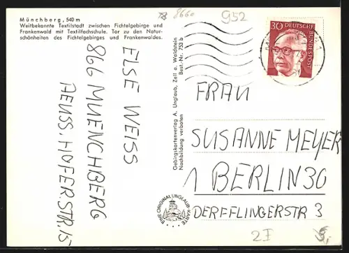 AK Münchberg /Fichtelgebirge, Landratsamt, Kirchplatz, Ehrenmal, an der Stadtmauer