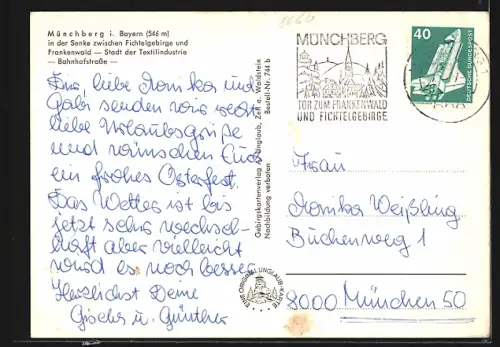 AK Münchberg i. Bayern, Bahnhofstrasse mit Kirche