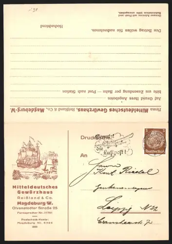 AK Magdeburg, Mitteldeutsches Gewürzhaus Reisland & Co., Olvenstedter Strasse 25, Preisliste Gewürze