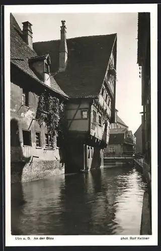 AK Ulm a. D., Schiefes Haus an der Blau