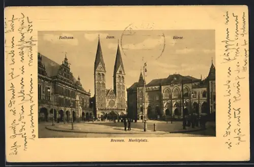 AK Bremen, Marktplatz, Rathaus, Dom, Börse