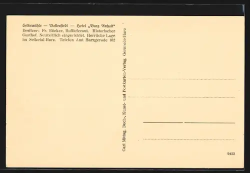 AK Ballenstedt /Harz, Gasthaus Selkemühle, Inh. Fr. Böcker