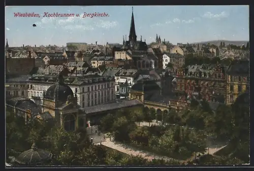 AK Wiesbaden, Kochbrunnen, Bergkirche