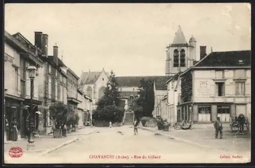 AK Chavanges /Aube, Rue du Gillard avec vue sur l`église et bâtiments environnants