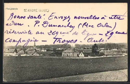 AK St. André /Aube, Vue générale du village avec champs au premier plan