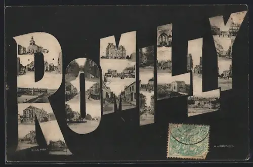 AK Romilly, Collage de vues de la ville dans les lettres de Romilly