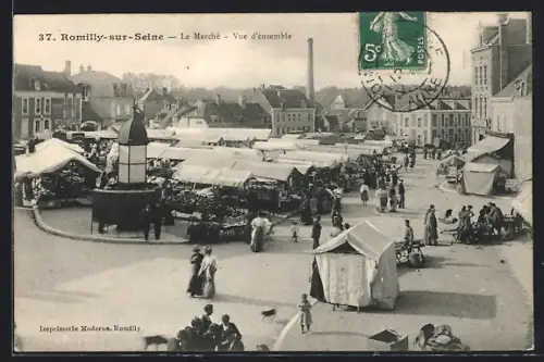 AK Romilly-sur-Seine, Le Marché, Vue d`ensemble