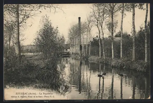 AK Estissac /Aube, La Papeterie et le cours d`eau entouré d`arbres
