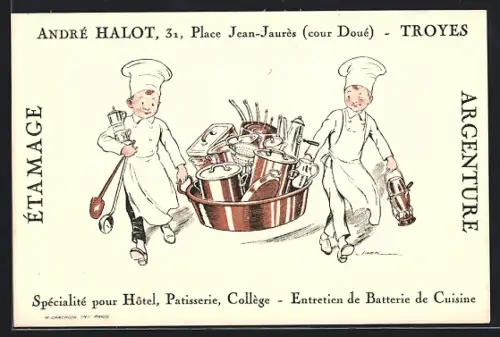 Künstler-AK Troyes, Publicité pour l`étamage et l`argenture d`André Halot, 31 Place Jean-Jaurès