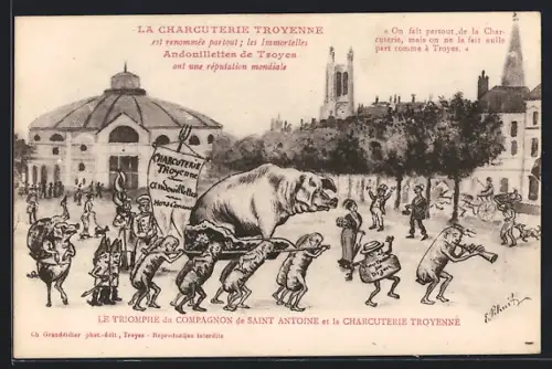 AK Troyes, Le Triomphe du Compagnon de Saint Antoine et la Charcuterie Troyenne
