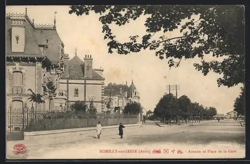 AK Romilly-sur-Seine /Aube, Avenue et Place de la Gare