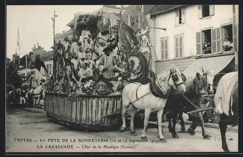 AK Troyes, 1re Fête de la Bonneterie, La Cavalcade, Char de la Musique, Coulon