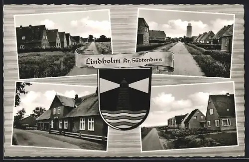 AK Lindholm /Südtondern, Strassenpartien mit Turm, Geschäftshaus, Wappen