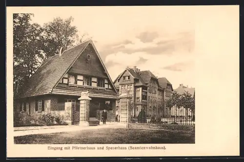 AK Berlin-Spandau, Johannesstift, Eingang mit Pförtnerhaus und Spenerhaus (Beamtenwohnhaus)