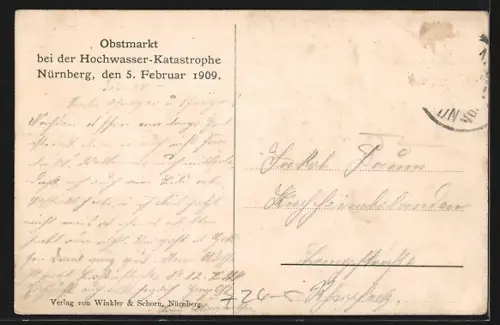 AK Nürnberg, Hochwasser-Katastrophe 5.2.1909, Obstmarkt