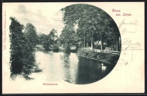 AK Zeven, Mühlenteich mit Uferpromenade