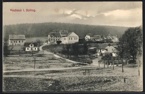AK Neuhaus i. Solling, Gesamtansicht mit Landstrasse