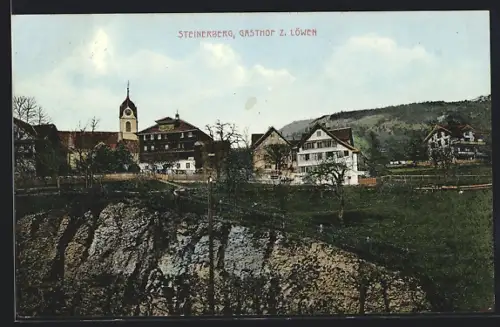 AK Steinerberg, Gasthof zum Löwen, Panorama mit Felswand